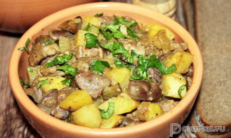 Рецепт жаркого из куриных потрошков