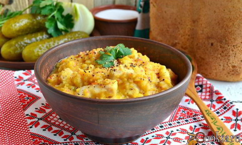 Рецепт гороховой каши со свининой в мультиварке