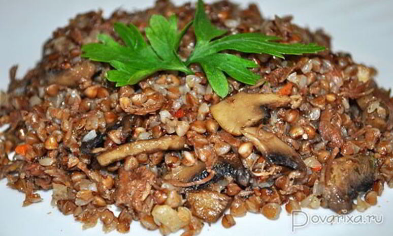 Рецепт каши гречневой с тушенкой и грибами вкусняшка