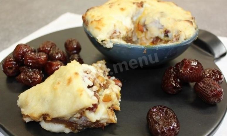 Рецепт гурьевской каши с арахисом, бананами, киви и сухофруктами