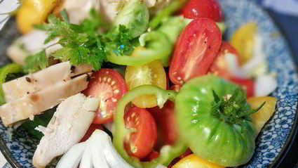 острый помидорный салат с курицей