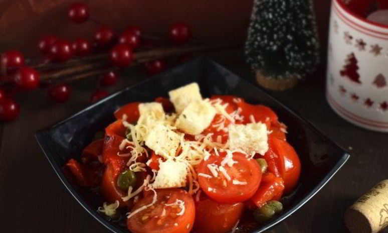 Рецепт салата из помидоров и маринованных перцев