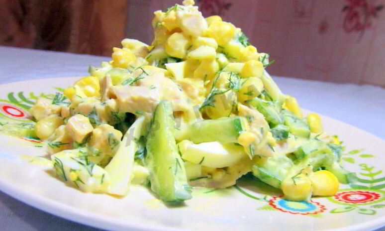Рецепт салата копченая грудка кукуруза