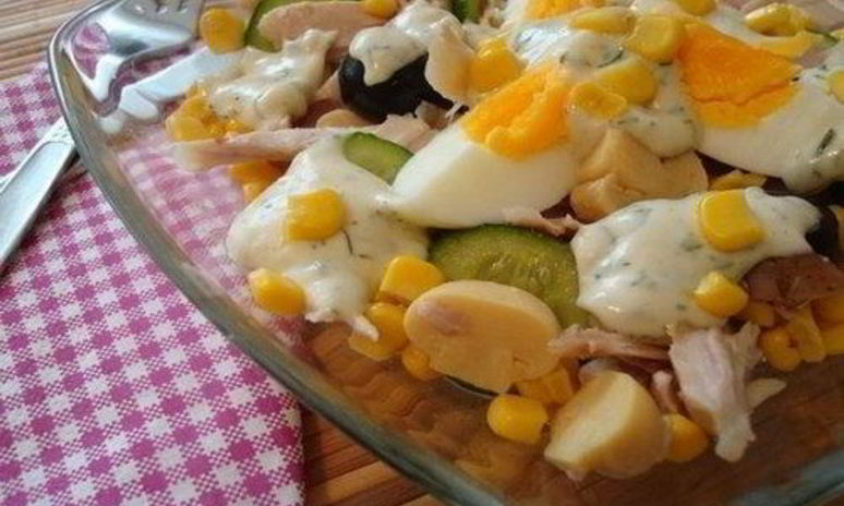 Рецепт салата курочка ряба с грибами и огурцом