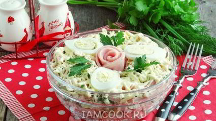 салат нежность с ветчиной и огурцами