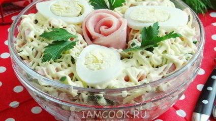 салат нежность с ветчиной и огурцами