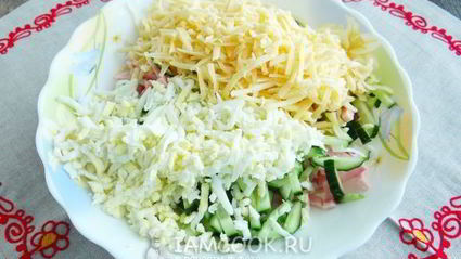 салат нежность с ветчиной и огурцами