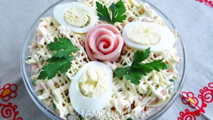 салат нежность с ветчиной и огурцами