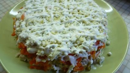 салат подарок с курицей и маринованными шампиньонами