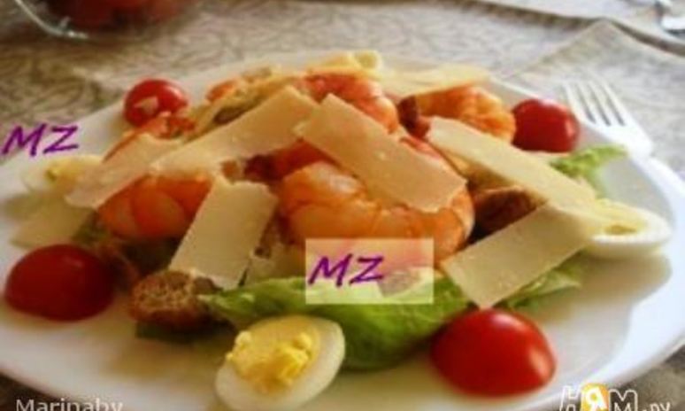 Рецепт салата цезарь с креветками