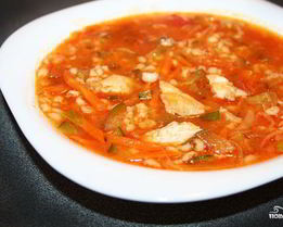 Борщ с фрикадельками из морского гребешка