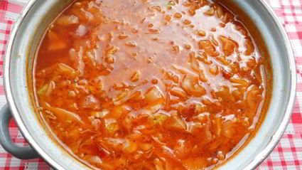 борщ со свиными ребрышками и молодыми овощами