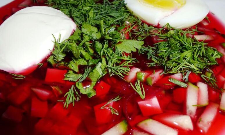 Рецепт холодного борща из свеклы с колбасой