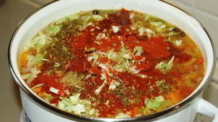 летний борщ без свеклы с помидорами