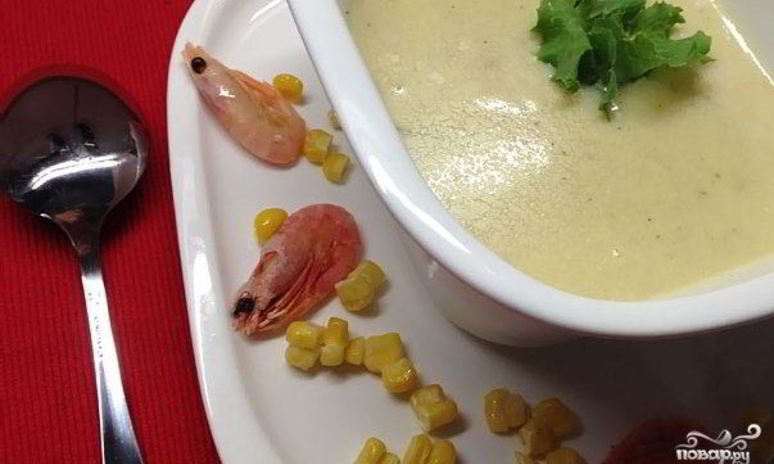 Рецепт кукурузного крема-супа с креветками