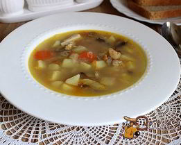 Куриный суп с гречневыми хлопьями и шампиньонами