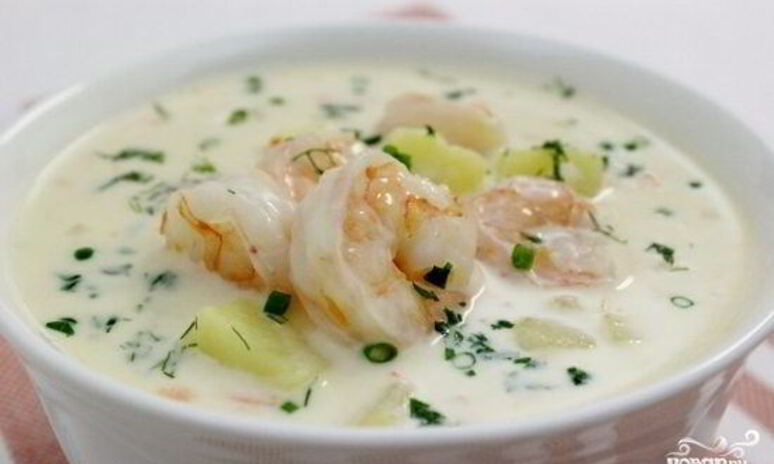 Рецепт сливочного супа с креветками