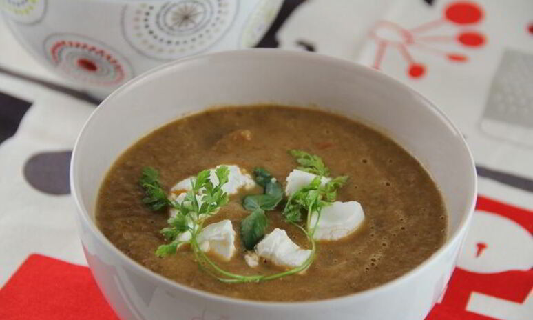 Рецепт супа-пюре с запеченными баклажанами, помидорами и грибами