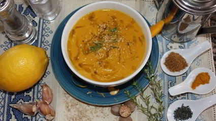 тыквенный суп-пюре с манго и зеленым чаем