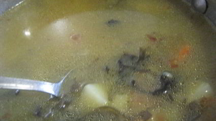 суп с кальмарами и морской капустой