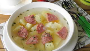 Суп с копченой колбасой