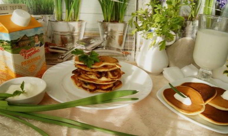 Рецепт блинчиков на ряженке с куриным припеком