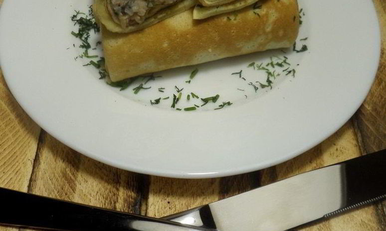 Рецепт блинов на сыворотке с тунцом и рисом