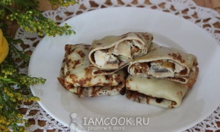 Рецепт блинов с курицей и грибами