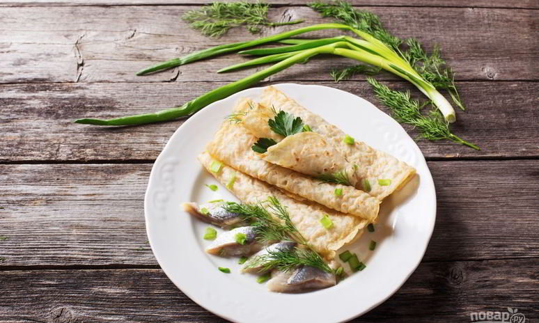 Рецепт блинов с селедкой