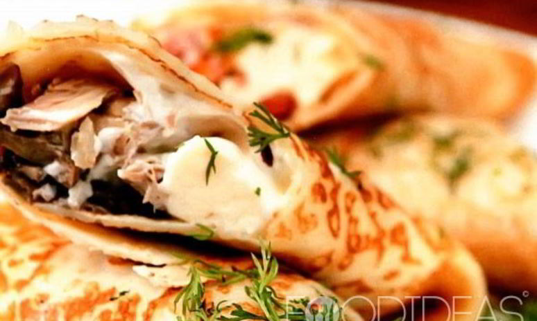 Рецепт блинов с сыром и грибами