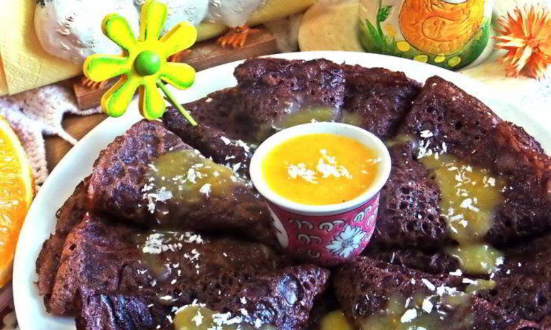 Рецепт шоколадных блинов с лимонным курдом