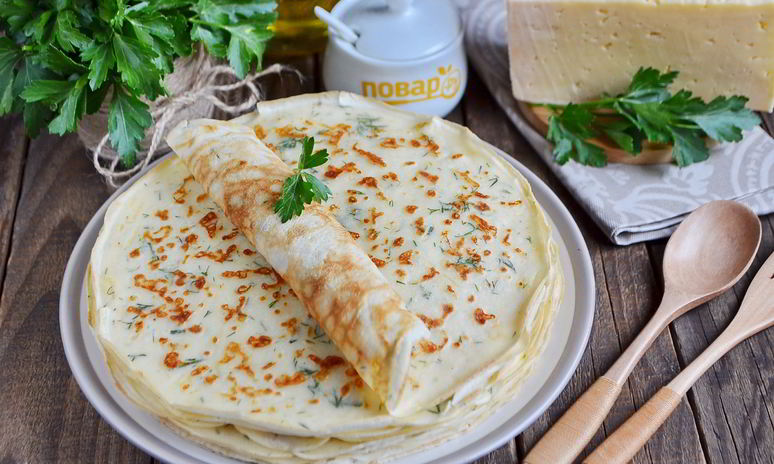 Рецепт сырных блинов с укропом