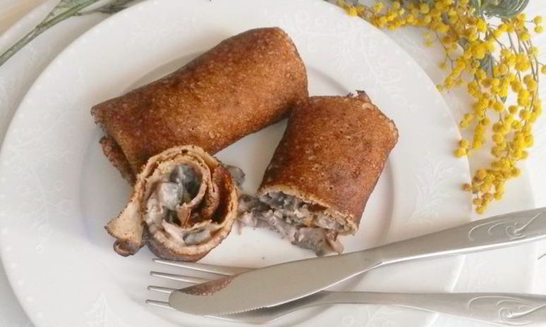 Рецепт заварных гречневых блинов с шампиньонами