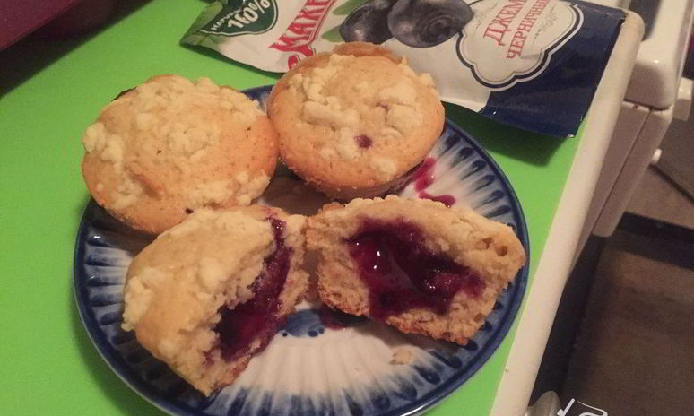 Рецепт кексиков с черничным джемом