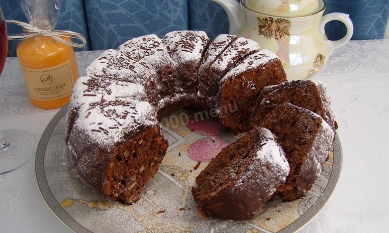 Рецепт шоколадного кекса с изюмом и орехами