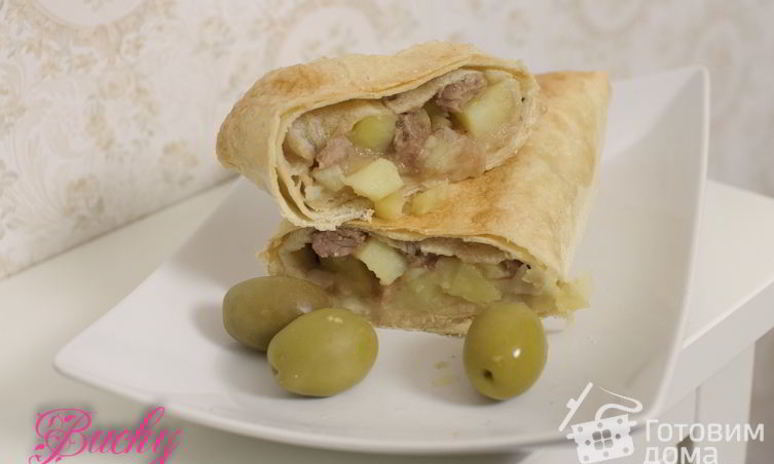 Рецепт конвертиков из лаваша с мясом и картофелем