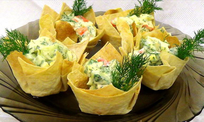 Рецепт корзинок из лаваша с салатом
