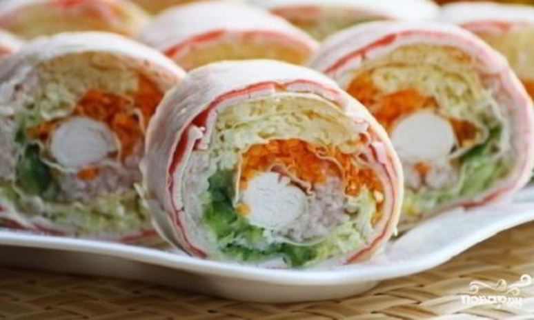 Рецепт лаваша с корейской морковкой и крабовыми палочками