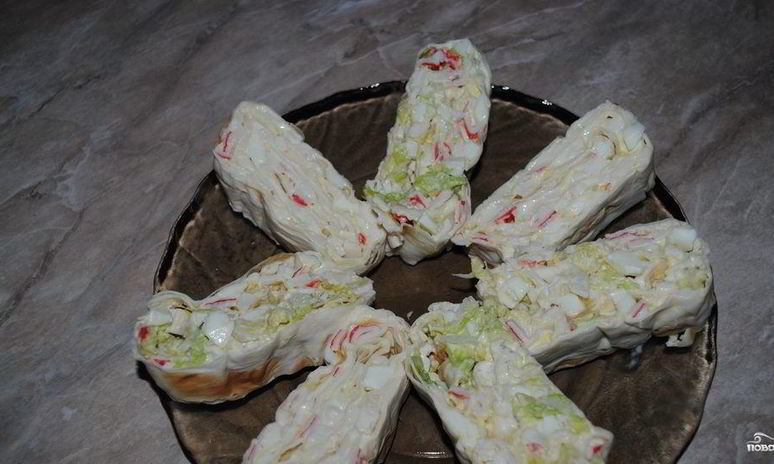 Рецепт лаваша с крабовыми палочками и плавленым сыром