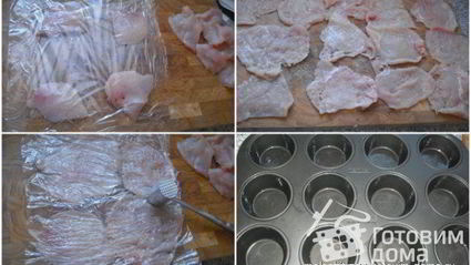 мясные маффины из куриного филе, грибов и сыра моцарелла