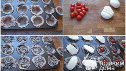 мясные маффины из куриного филе, грибов и сыра моцарелла