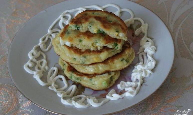 Рецепт оладий с луком и яйцом на кефире