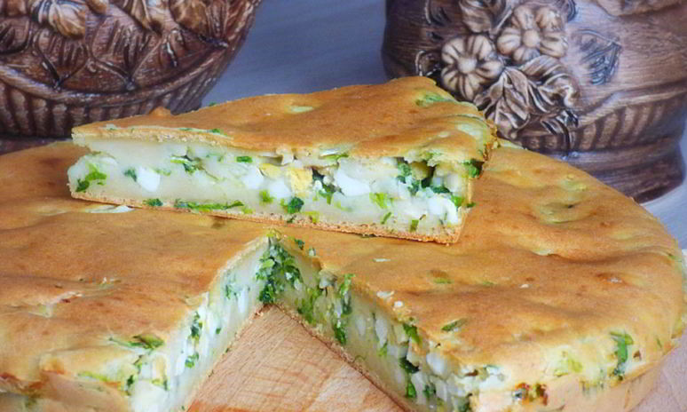 Рецепт заливного пирога с яйцом и зеленым луком