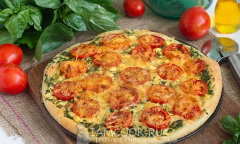 Рецепт пиццы со шпинатом и помидорами