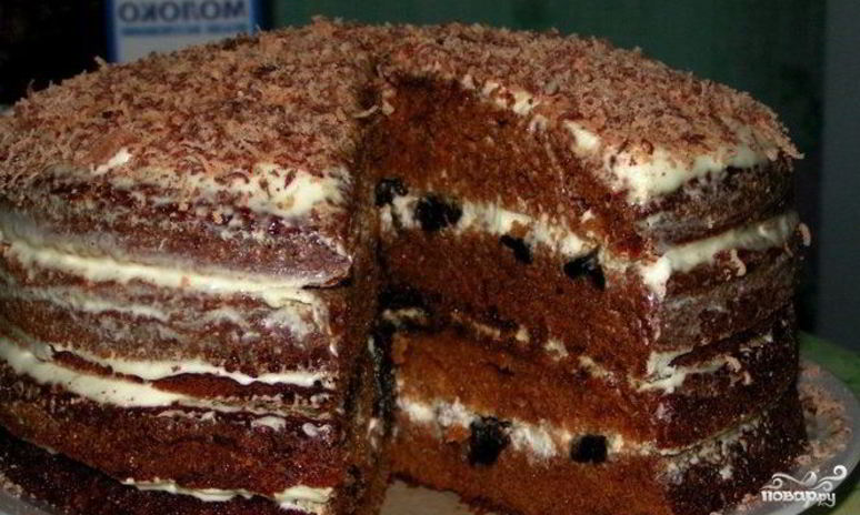 Рецепт шоколадного торта с черносливом и орехами