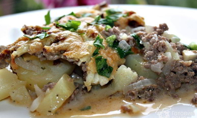 Рецепт картофельной запеканки с фаршем и грибами