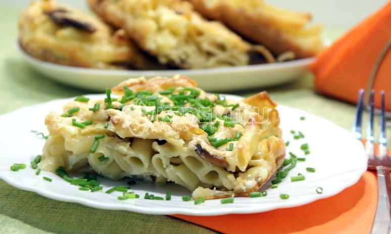 Рецепт запеканки из макарон с грибами