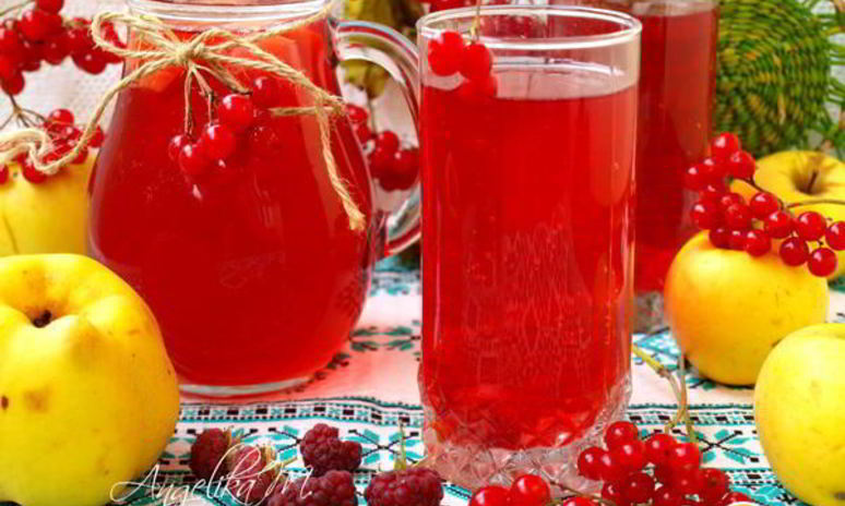 Рецепт компота с яблоками, малиной, калиной и айвой