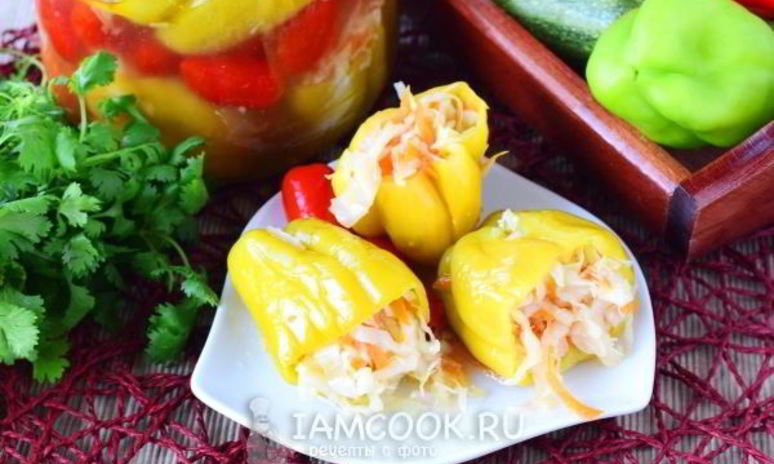 Рецепт перца, фаршированного капустой и морковью на зиму