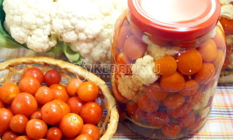 Рецепт цветной капусты с помидорами на зиму